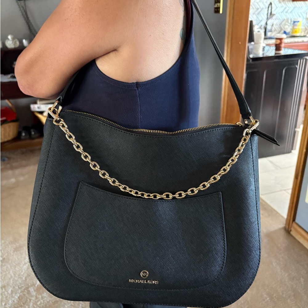 Michael Kors Black Tote with Gold Chain